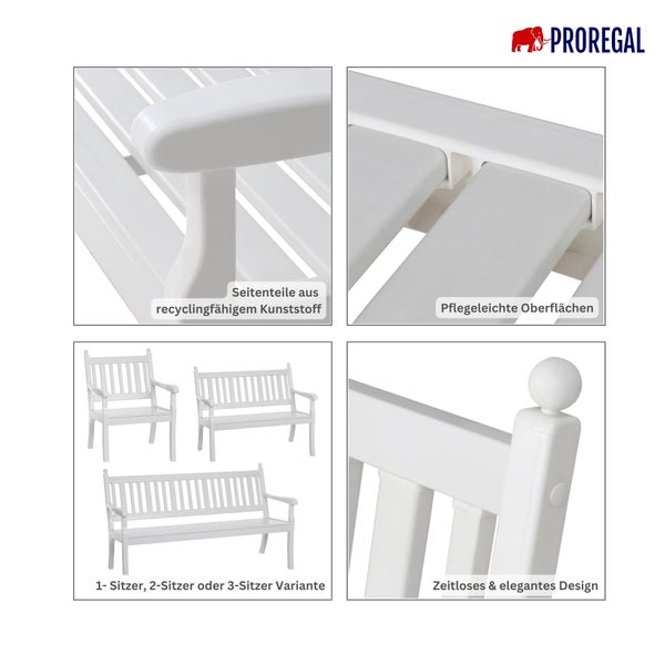 PROREGAL Gartenbank Aruba 1 Sitzer Weiß HxBxT 88 x 68 x 69 cm Witterungskunststoff & UV Beständiger Kunststoff Parkbank Sitzbank
