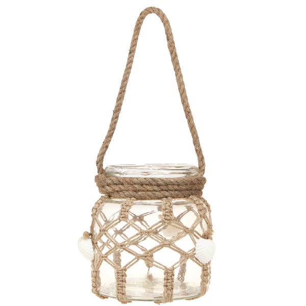 Dekoglas mit Seilaufhängung und Muscheln