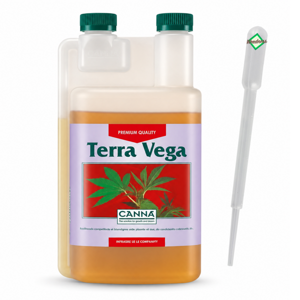Canna Terra Vega Pflanzendünger in einer Kunststoffflasche mit Pipette