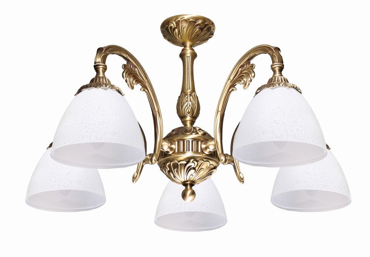 Deckenleuchte mit fünf Leuchten und Glasschirmen