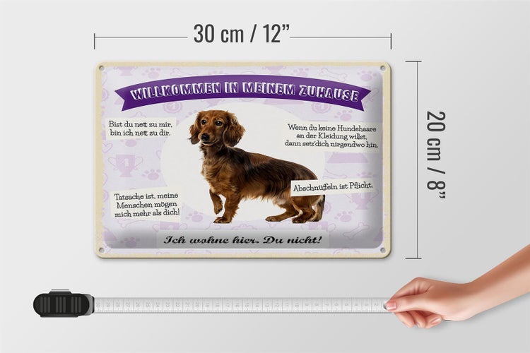 Blechschild Spruch 30x20cm Tiere Dackel willkommen wohne hier