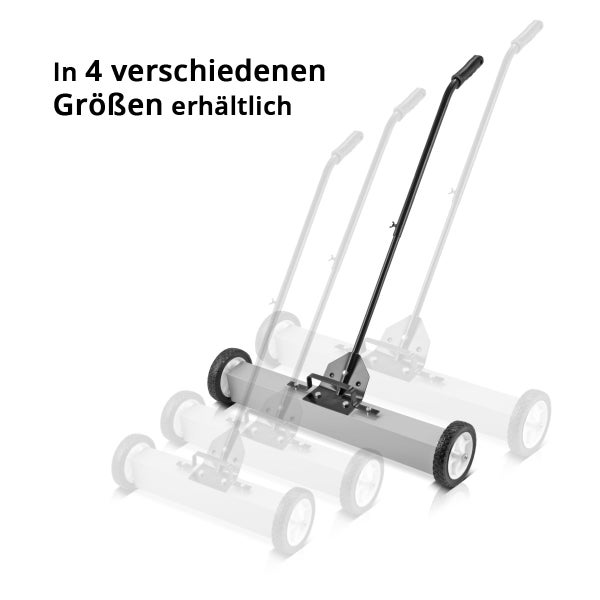 Magnetbesen mit Rädern und Teleskopstange, in vier verschiedenen Größen erhältlich.