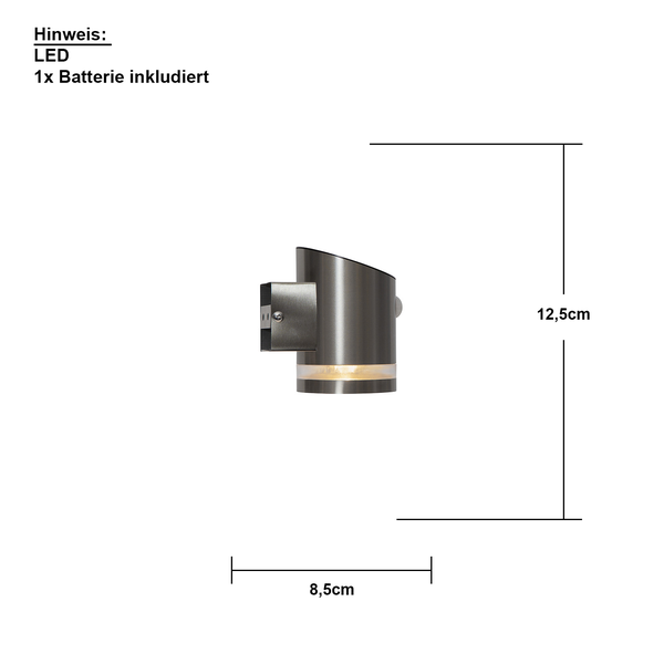 Abmessungen einer LED Wandleuchte mit Batterie