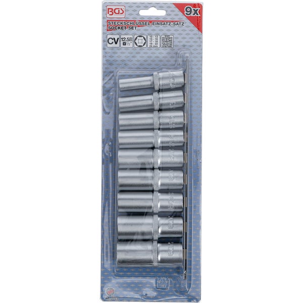 BGS Steckschlüssel-Einsatz-Satz Sechskant tief Antrieb Innenvierkant 12,5 mm (1/2) SW 10 - 24 mm 9tlg. - 2223