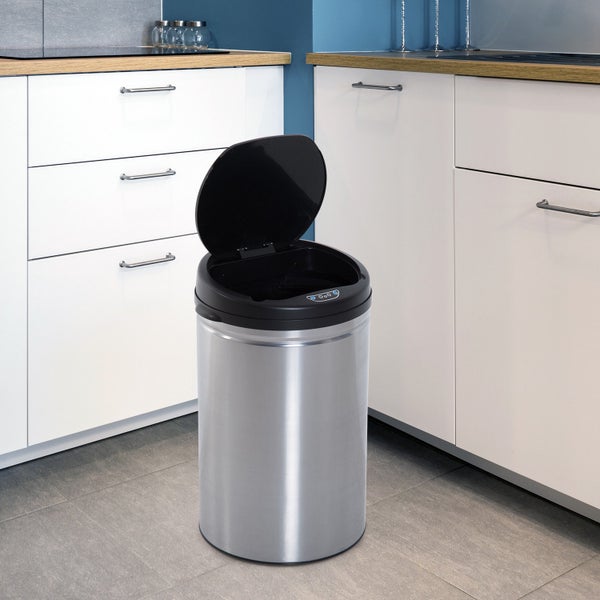 HOMCOM, Automatik Mülleimer, Abfalleimer, Ø30,5 x H51,5 cm, ABS, Edelstahl, PP, Schwarz+Silber