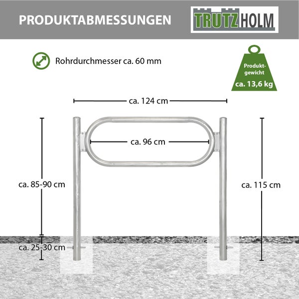 2x Fahrradanlehnbügel 115 x 124 cm Stahl feuerverzinkt Ø 60 mm Einbetonieren Fahrradständer grau     Typ O