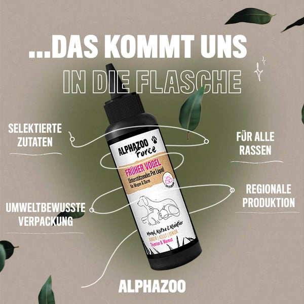 ALPHAZOO Magen-Darm Liquid Früher Vogel 100 ml Hund & Katze I Sekundierende Unterstützung durch Saponine & Bitterstoffe