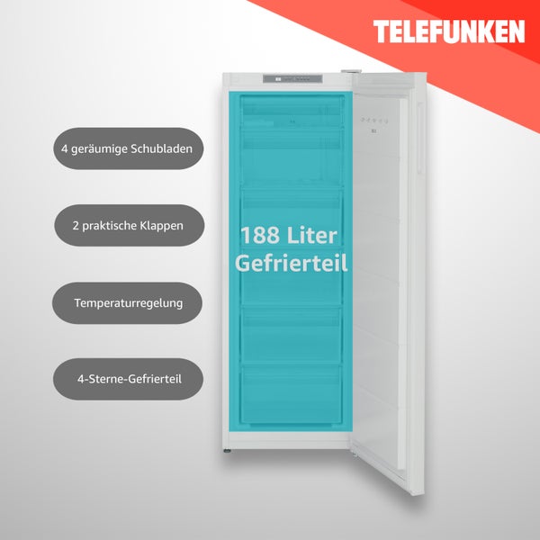 Telefunken KTFG15421F2 Gefrierschrank 4-Sterne-Gefrierfach 197 kWh/Jahr 188 L Gefrierteil weiß