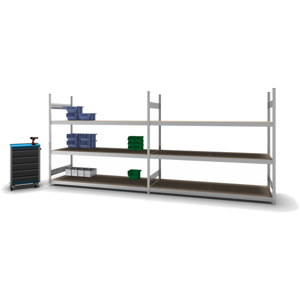 PROREGAL Weitspannregal Stecksystem T-Profil Grundregal HxBxT 200x225x80 cm 3 Ebenen Spanplatten Fachboden Fachlast 350 kg Verzinkt