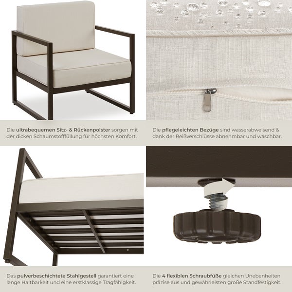 Garten-Loungesessel tectake Comosa 74 x 78 x 85 cm Dicke des Sitzpolsters 14 cm braun/beige