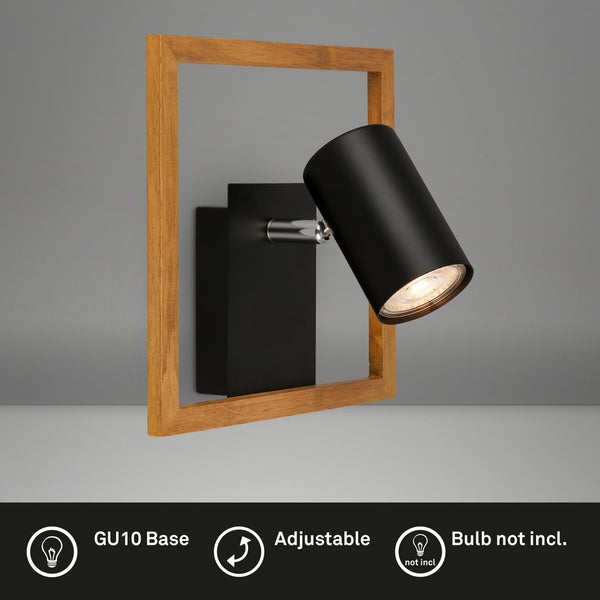 Spotlight, black, with wood, excl. 1xGU10/max. 9W
