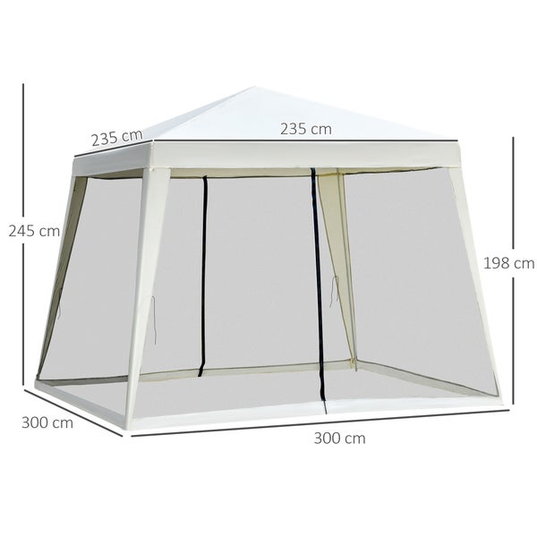 Outsunny Gartenpavillon Pavillon Festzelt Partyzelt wetterfest Zelt mit Moskitonetz Metall + Polyester Cremeweiß 3 x 3 m