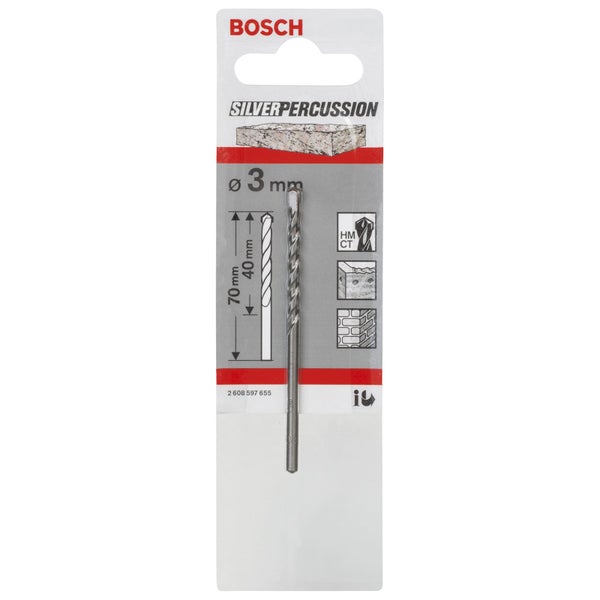 Bosch Silverpercussion Steinbohrer mit 3 Millimeter Durchmesser in Verpackung