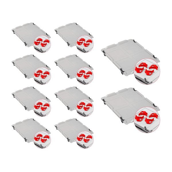 PROREGAL Spar Set 10x Eurobox Nextgen Economy Mit Auflagedeckel & 4x Schiebeschnappverschlüsse Rot Griffe Geschlossen HxBxT 32 x 40 x 60 cm 65 Liter