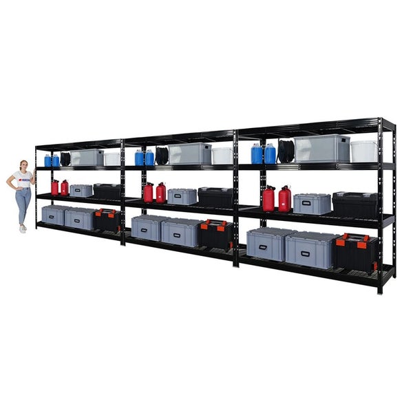PROREGAL Mega Deal 3x Profi Schwerlastregal Rhino HxBxT 180x200x60cm 4 Gitterrost-Ebenen Fachlast 500kg Schwarz