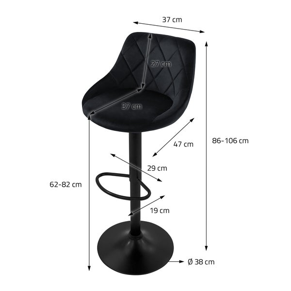 ML-Design Barhocker 4er Set, Bezug aus Samt, Schwarz, Gepolsterter Barstuhl mit Rückenlehne und Fußstütze, Tresenhocker höhenverstellbar 62-82 cm, 360° drehbar, Bistrohocker Hocker Drehstuhl Barstühle