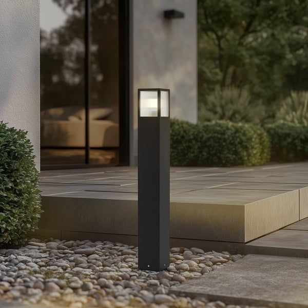 Lucande Außenleuchte Klemens (spritzwassergeschützt (Modern) in Schwarz aus Aluminium (1 flammig, E27) - Wegeleuchte Pollerleuchte Wegelampe Sockelleuchte