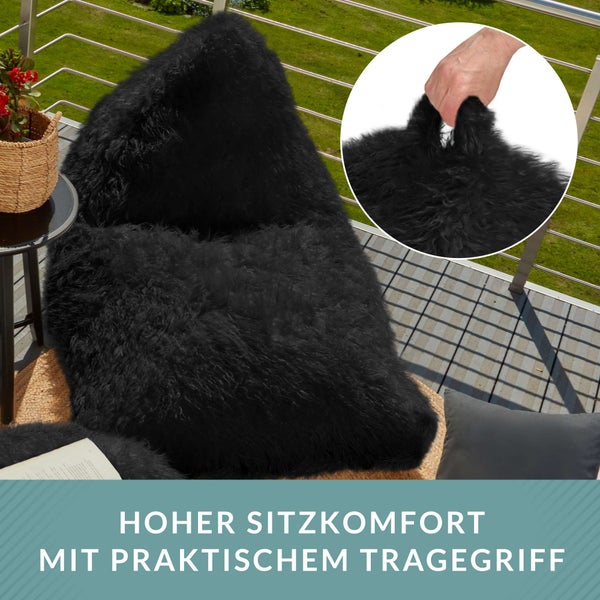 Green Bean Sitzsack Felloptik Indoor 150x100x100cm mit 220 Liter EPS-Perlen Füllung - Kuschelig Weich Waschbar - Drinnen Stoff Bodenkissen Liegekissen Sitzkissen Schwarz