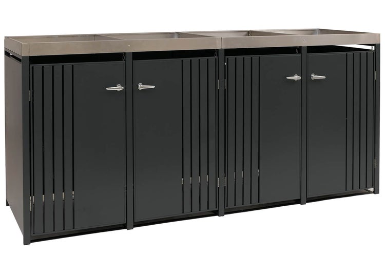 Mülltonnenbox für drei Mülltonnen mit Metalloberfläche