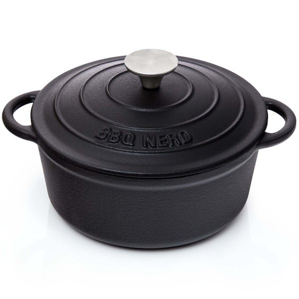 BBQ-Nerd Bräter (rund) mit Deckel 2,5 L aus Gusseisen mit Emaille-Beschichtung | Bratentopf Kochtopf Gusseisentopf - ideal zum langsamen Garen | Energieeffiziente, wärmespeichernde Cocotte