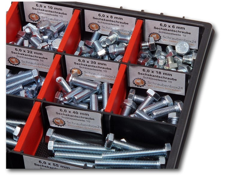 Sechskantschrauben Sortiment M6 // 6mm-60mm 200 tlg Schraubenbox DIN 933/ISO4017 Vollgewindeschrauben Maschinenschrauben Gewindeschrauben Sechskantschrauben