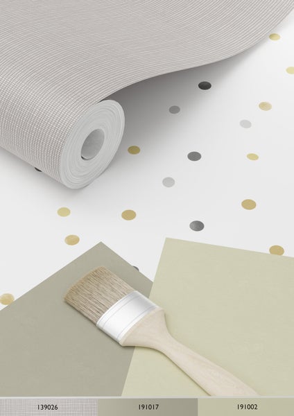 Dekorative Tapete mit Punktmuster, Farbpalette und Pinsel