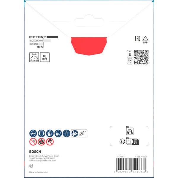 Verpackung eines Bosch Expert Produkts mit Sicherheits- und Produktsymbolen