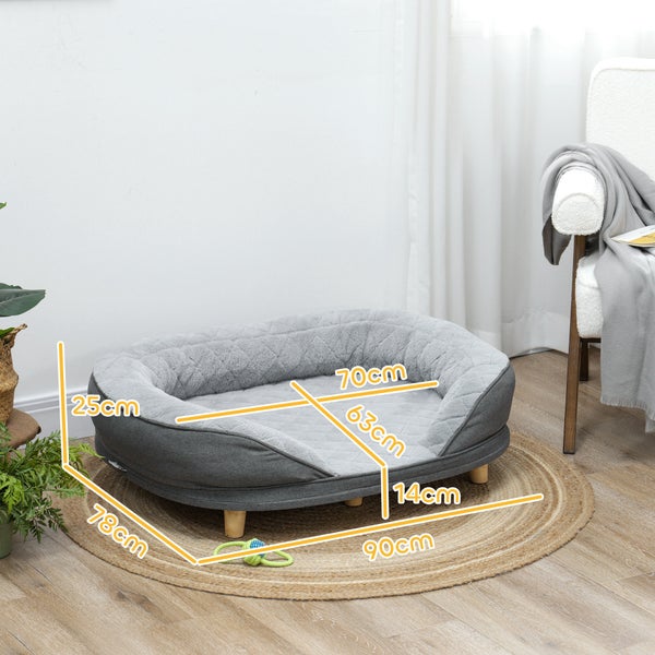 PawHut Hundesofa Hundecouch, Waschbarer Bezug, Haustiersofa mit Rückenlehne und Holzbeine, Katzensofa, Hundbett für mittelgroße Hunde unter 25 kg, 90cm x 78cm x 25cm, Grau