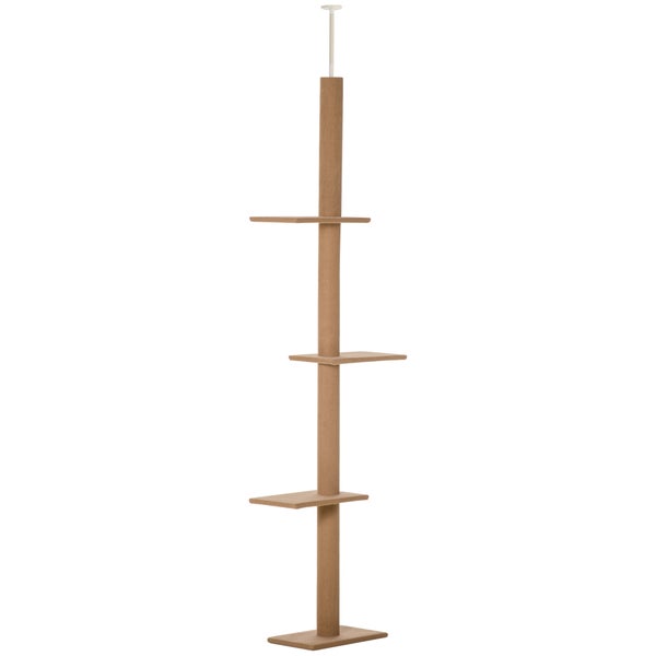PawHut Kratzbaum Deckenhoch, 228-260 cm Höhenverstellbarer Katzenbaum Kletterbaum für Katzen mit 3 Ebenen, Katzenkratzbaum, Spielbaum vom Boden bis zur Decke Hellbraun