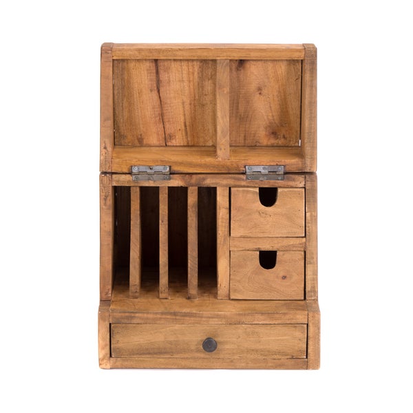 Organizer Case Mahagoni Massivholz, klappbarer Deckel naturfarben
