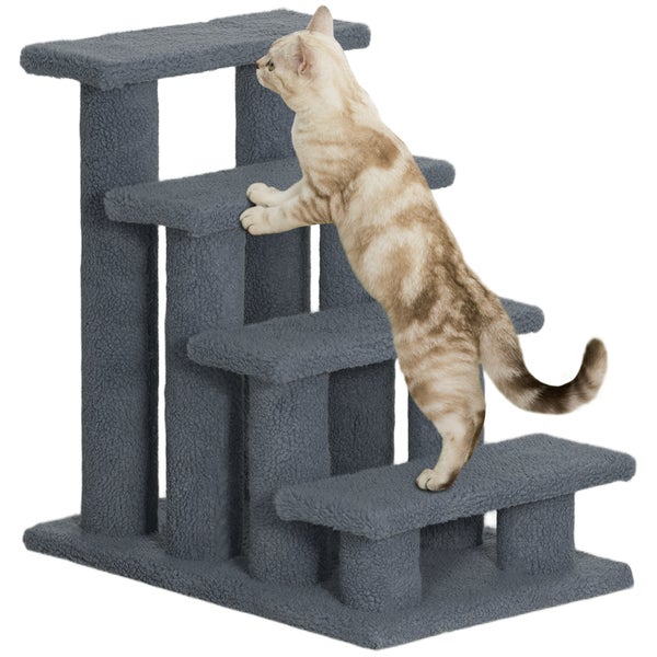 PawHut Tiertreppe Katzentreppe Hundetreppe Treppe für Katze und Hunde 4 Stufen Grau 63,5x43x60cm