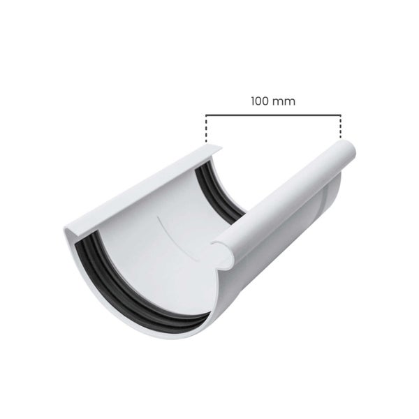 Dachrinnenverbinder mit 100 Millimeter Durchmesser und Gummidichtungen.