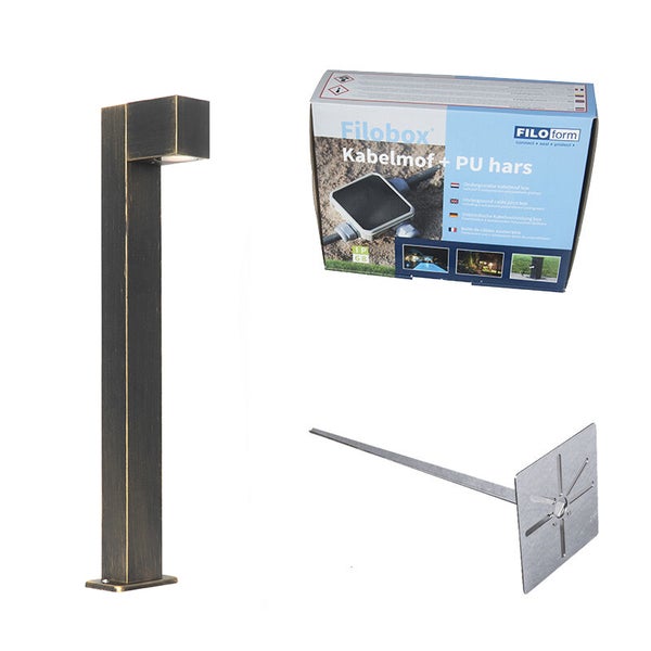 Sockelleuchte mit Kabelverbindungsset inklusive Gießharz und Montageplatte.