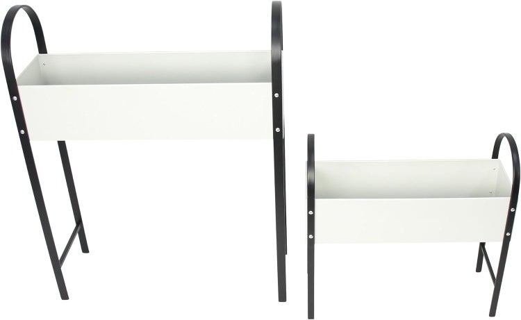 Dekoleidenschaft 2x Pflanzer Retro aus Metall, creme weiß / schwarz, Pflanzkasten, Blumenkasten, Pflanzbank