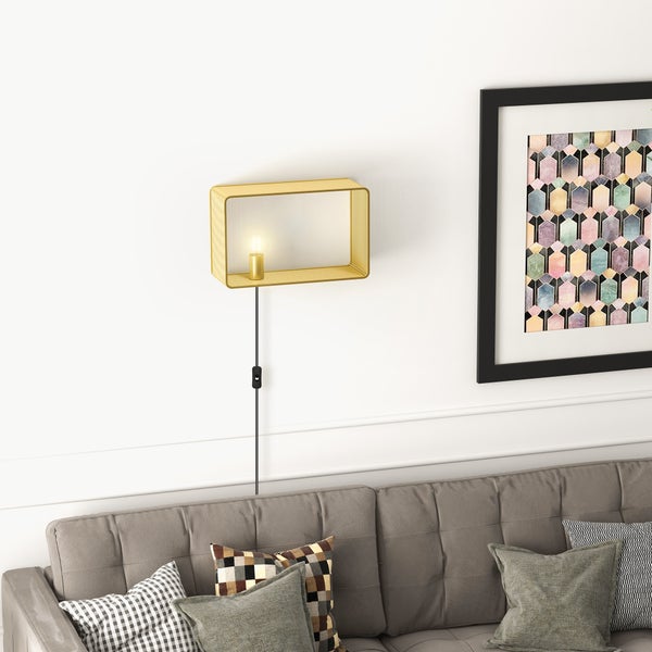 HOMCOM Wandleuchte, 40 W Wandlampe, Flurlampe, Wandbeleuchtung mit Kippschalter, für Wohnzimmer, Schlafzimmer, Metall, Gold, 40,5 x 15,4 x 25,2 cm, exkl. Glühbirne