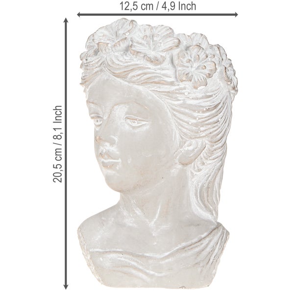 Dekorative Frauenbüste mit Blumenkranz, circa 20,5 cm hoch und 12,5 cm breit