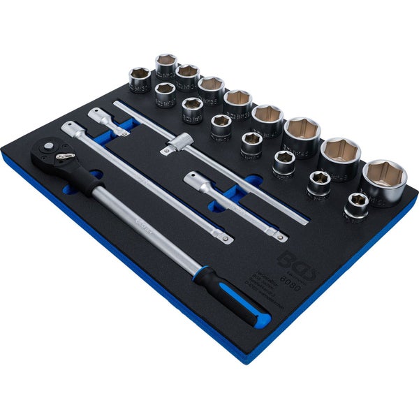 BGS Werkstattwageneinlage 3/3: Steckschlüssel-Satz Antrieb Innenvierkant 20 mm (3/4) 21tlg. - 6080