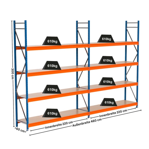 Regal mit vier Ebenen und einer Traglast von 610 Kilogramm