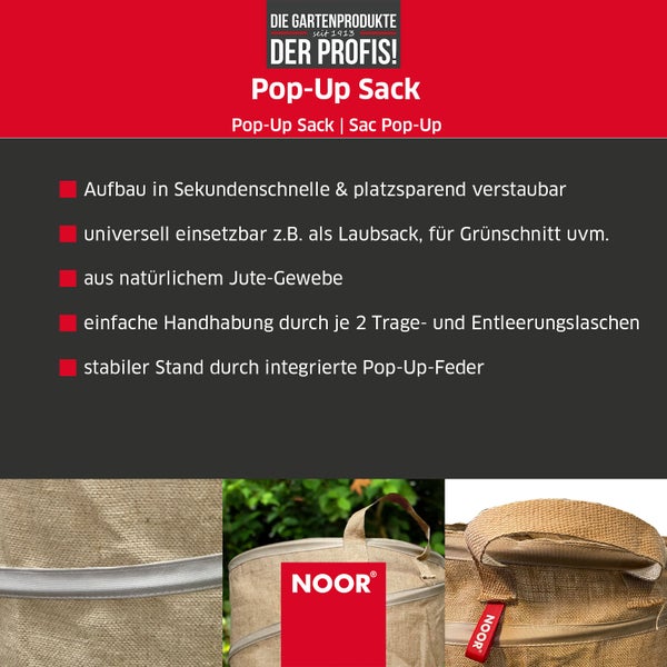 Gartenabfallsack POP-UP - 100 Liter - Jute - Gartensack selbststehend und faltbar - reißfester Laubsack zum Transport von Gartenabfällen