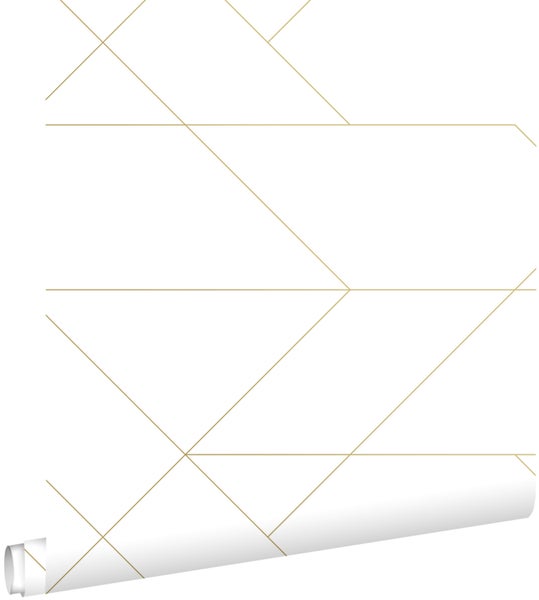 ESTAhome Tapete grafische Linien Weiß und Gold - 53 cm x 10.05 m - 139143