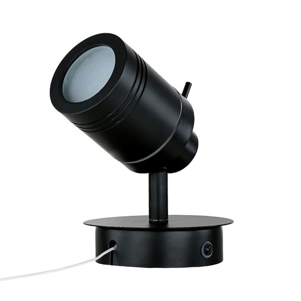 Schwarze Tischleuchte mit verstellbarem Spot für den Innenbereich
