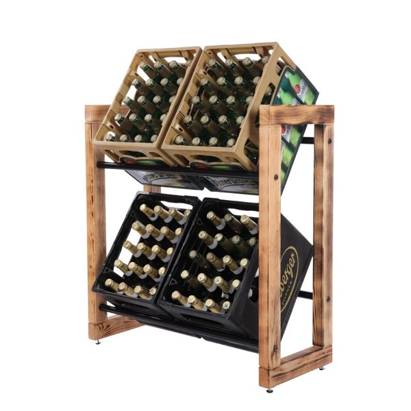 PROREGAL Getränkekistenregal HARZ HxBxT 85x82x35cm 4 Kisten auf 2 Ebenen Massives Kiefernholz Gebrannt