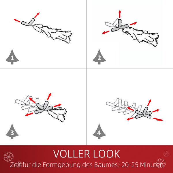 Anleitung zum Ausrichten der Zweige eines künstlichen Weihnachtsbaums für ein volles Aussehen. Dauer circa 20 bis 25 Minuten.