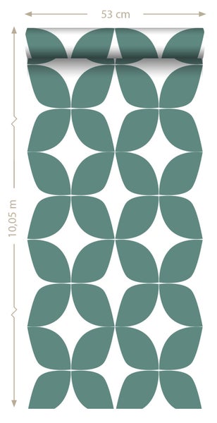 Tapetenrolle mit grafischem Blütenmuster, 53 cm breit und 10,05 m lang