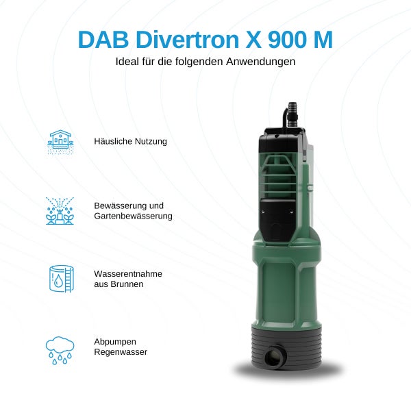 DAB Divertron X 900 M Tauchdruckpumpe - 5.700 L/Std. - 920W - Förderhöhe 45 m - Geräuscharm - Automatische Brunnenpumpe - Zisternenpumpe