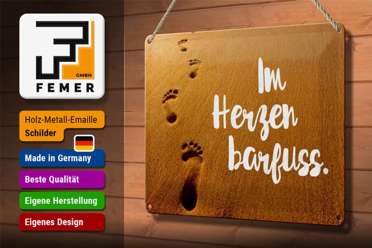 Blechschild Spruch 30x20cm Im Herzen barfuss Sand Schild