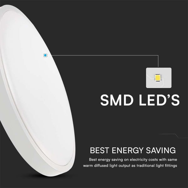 V-TAC VT-8630RD-S-W - Runde LED- Lichtkuppeln - Samsung - IP44 - 350mm - Weiß - 36 Watt - 3820 Lumen -