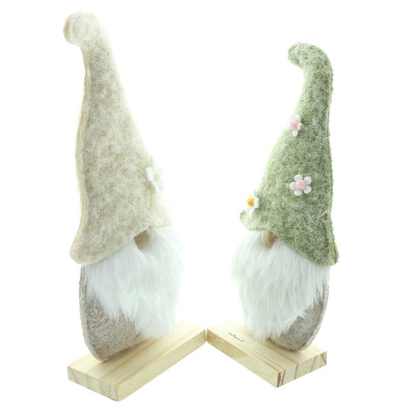 FRANK FLECHTWAREN | Wichtel Zottelbart, 2er Set, FILZ AUS PET, HOLZ, POLYESTER, 12 x 6 x 28 cm, 13,5 x 6 x 30,5 cm