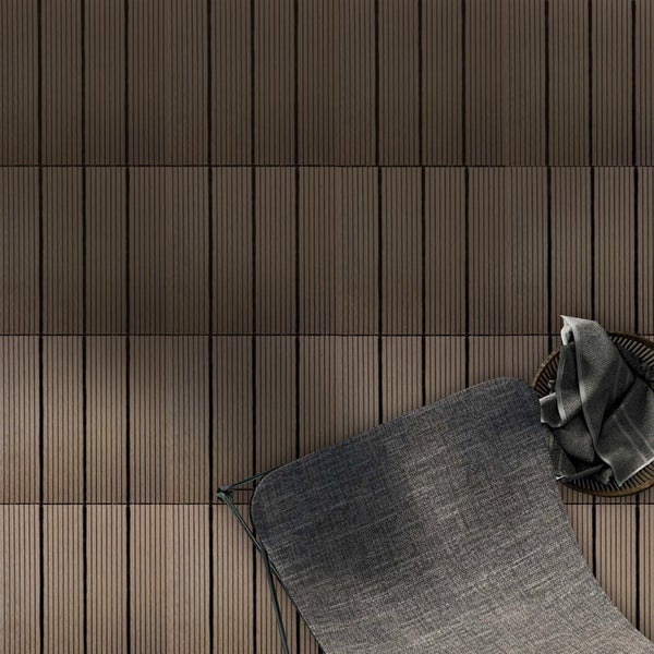 FLOORDIREKT WPC-Klickfliese Royal - Wetterbeständige Terrassenfliese - Dunkelbraun 30 x 30 cm