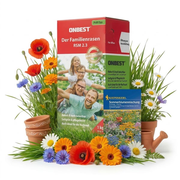 Graue, wasserdichte Schutzhülle für Gartenmöbel auf einer Terrasse vor einem Backsteinhaus mit Aufbewahrungstasche und Onbest Logo.